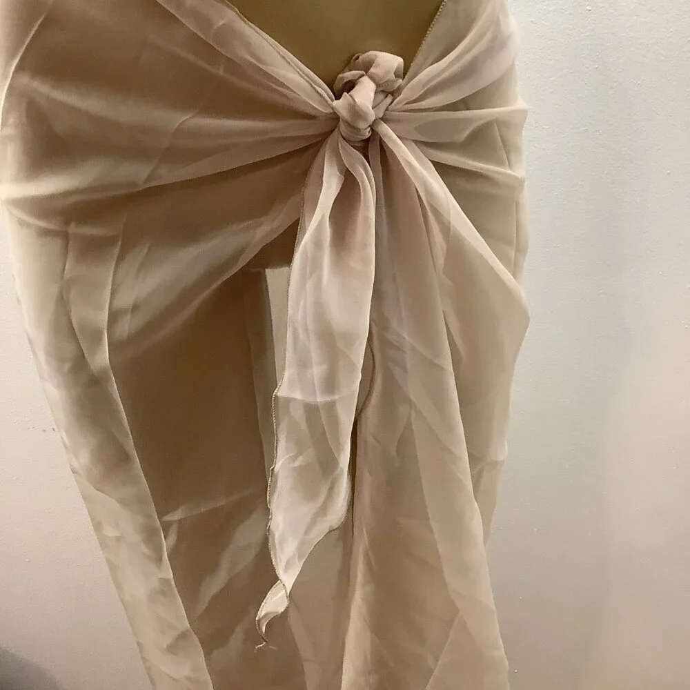 Zuliana Sheer Beige Lettuce Trim Long Sarong O/S New With Tags